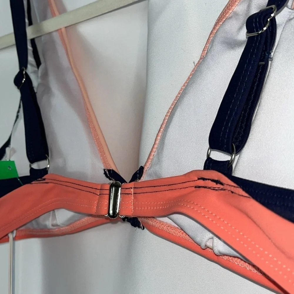 NWT Cupshe bikini top color block navy/coral/salmon colors Sz S